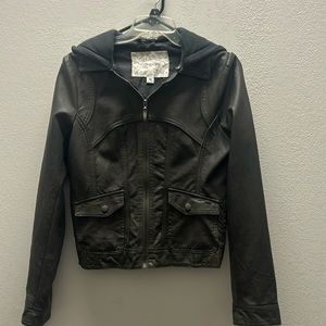 Maurice’s woman’s M faux leather brown jacket with removable cotton Polly hood.